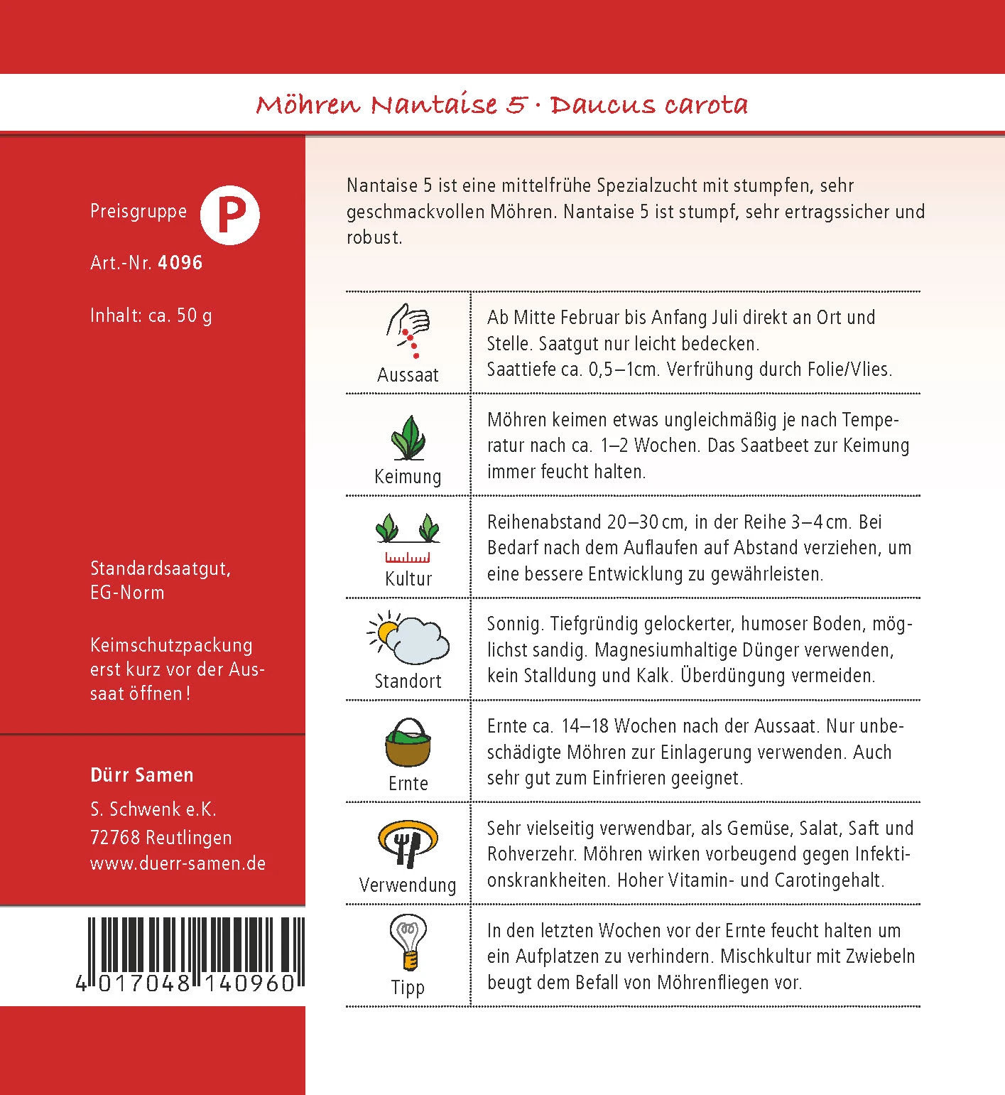 Möhre Nantaise 50 G | Möhrensamen Von Dürr Samen 4 Möhre Nantaise 50 G | Möhrensamen Von Dürr Samen – Bild 2