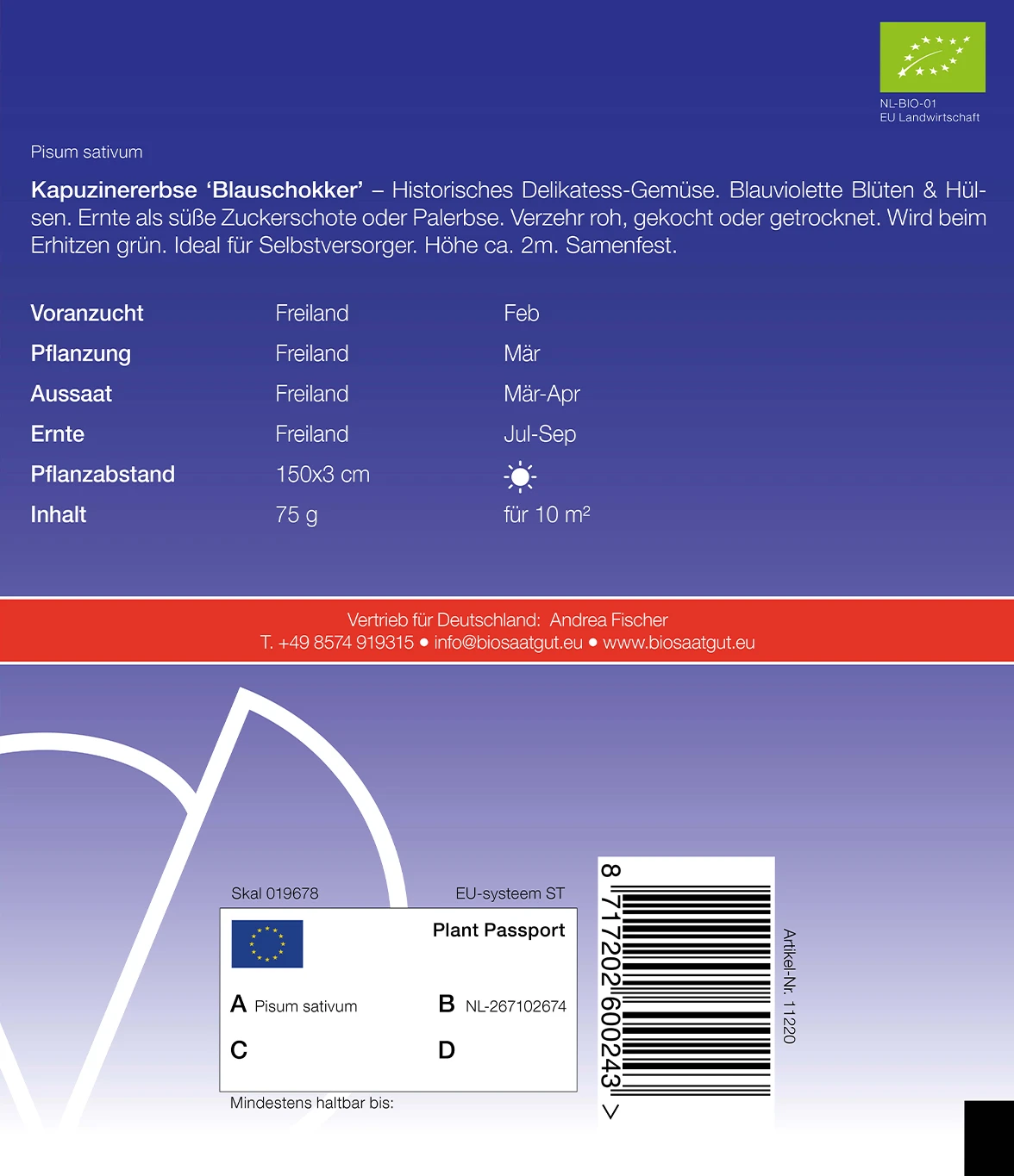 Kapuzinererbse Blauschokker | BIO Erbsensamen Von De Bolster 3 Kapuzinererbse Blauschokker | BIO Erbsensamen Von De Bolster