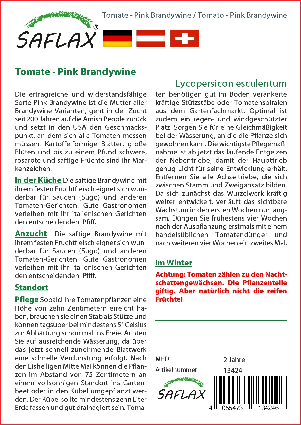 Tomate Pink Brandywine | Tomatensamen Von Saflax 3 Tomate Pink Brandywine | Tomatensamen Von Saflax