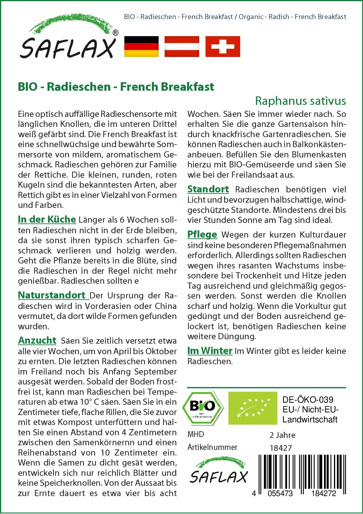 Radieschen French Breakfast | BIO Radieschensamen Von Saflax 4 Radieschen French Breakfast | BIO Radieschensamen Von Saflax – Bild 2