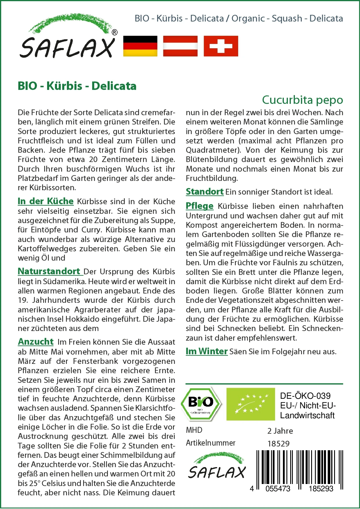 Kürbis Delicata | BIO Kürbissamen Von Saflax 4 Kürbis Delicata | BIO Kürbissamen Von Saflax – Bild 2