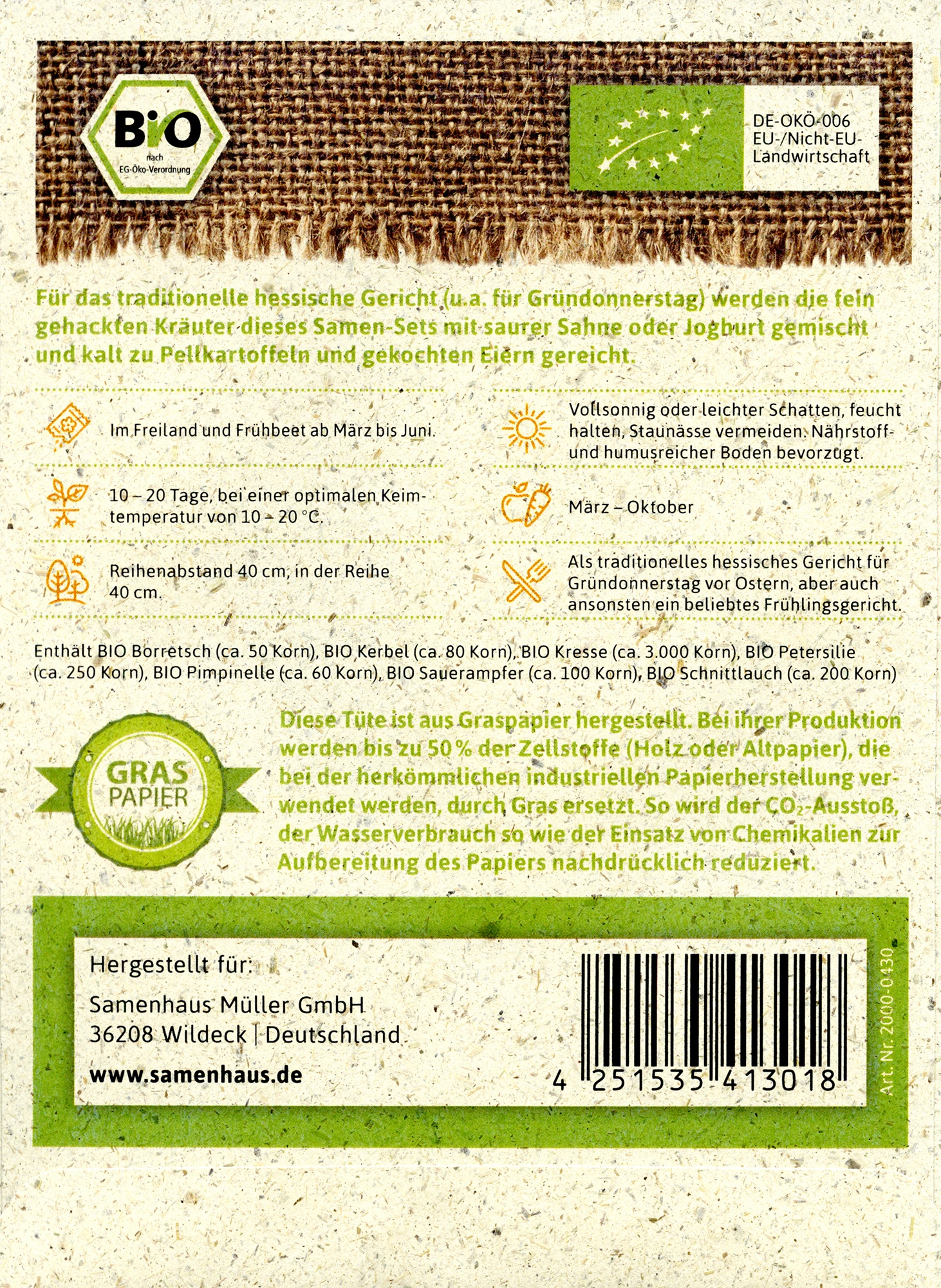 Kräutersamen Für Grüne Soße | BIO Samen-Sets Von FLORTUS 3 Kräutersamen Für Grüne Soße | BIO Samen-Sets Von FLORTUS