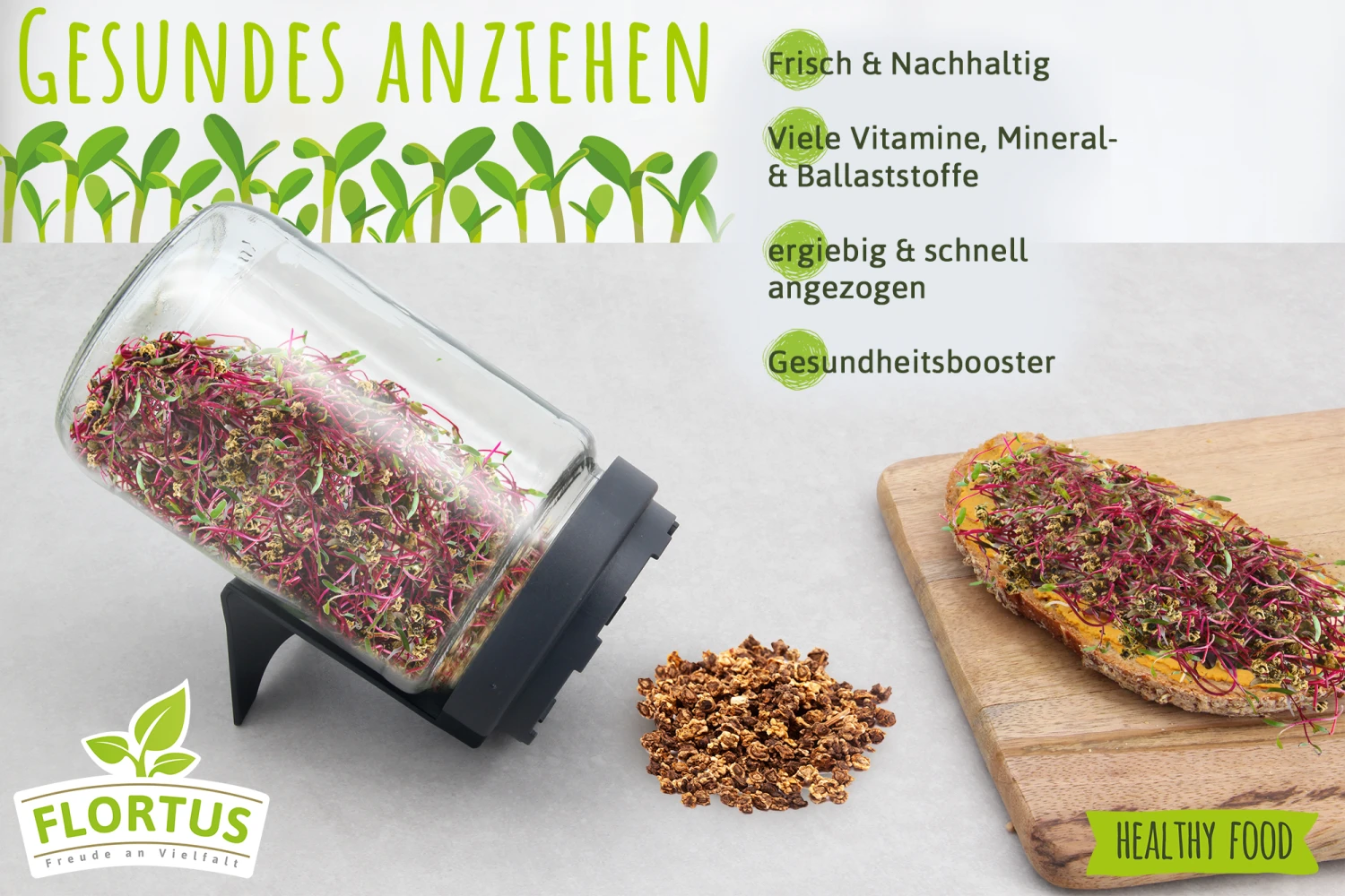 Keimsprossen Anzuchtset - Für Sprossenliebhaber (6 Sorten) | BIO Keimsprossen Sets Von FLORTUS 2 Keimsprossen Anzuchtset - Für Sprossenliebhaber (6 Sorten) | BIO Keimsprossen Sets Von FLORTUS