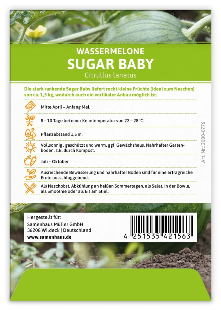 Wassermelone Sugar Baby (100 Tütchen) | BIO Wassermelonensamen Von FLORTUS 4 Wassermelone Sugar Baby (100 Tütchen) | BIO Wassermelonensamen Von FLORTUS – Bild 2
